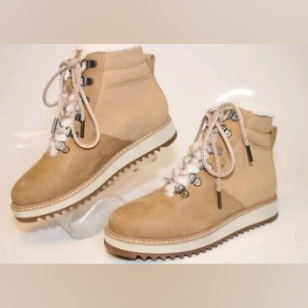 NEW TOMS Mojave Doe Nubuck Fur Lace Up Waterproof Lace-Up Tan Ankle Boots 6